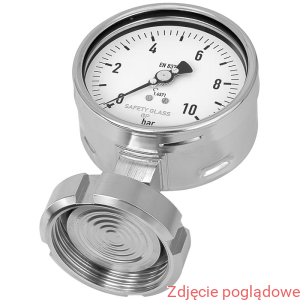 Manometr z separatorem, wersja ze stali CrNi 233.50.100 -1/+9 bar  990.18 DN 40  dolne gliceryna