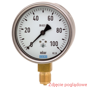 Manometr puszkowy do pomiaru niskich ciśnień, model  612.20.100   -100 mbar...0 mbar G1/2B dolne