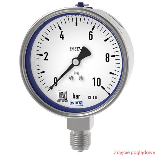 MANOMETR, WERSJA ZE STALI CRNI 233.50.100 0-10BAR G1/2 glicerynowy certyfikat 3.1