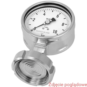 Manometr z separatorem, wersja ze stali CrNi 233.50.100 -1/+9 bar  990.18 DN 40  dolne gliceryna