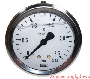 MANOMETR GLICERYNOWY, model 213.53.063, zakres  0-2,5BAR G1/8 MOCOWANIE TYLNE GLICERYNA