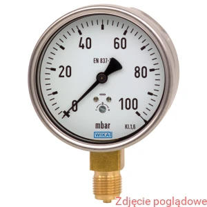 Manometr puszkowy do pomiaru niskich ciśnień, model  612.20.100 0 mbar...10 mbar G1/2B dolne
