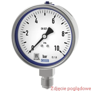 MANOMETR, WERSJA ZE STALI CRNI 233.50.100 0-10BAR G1/2 glicerynowy certyfikat 3.1